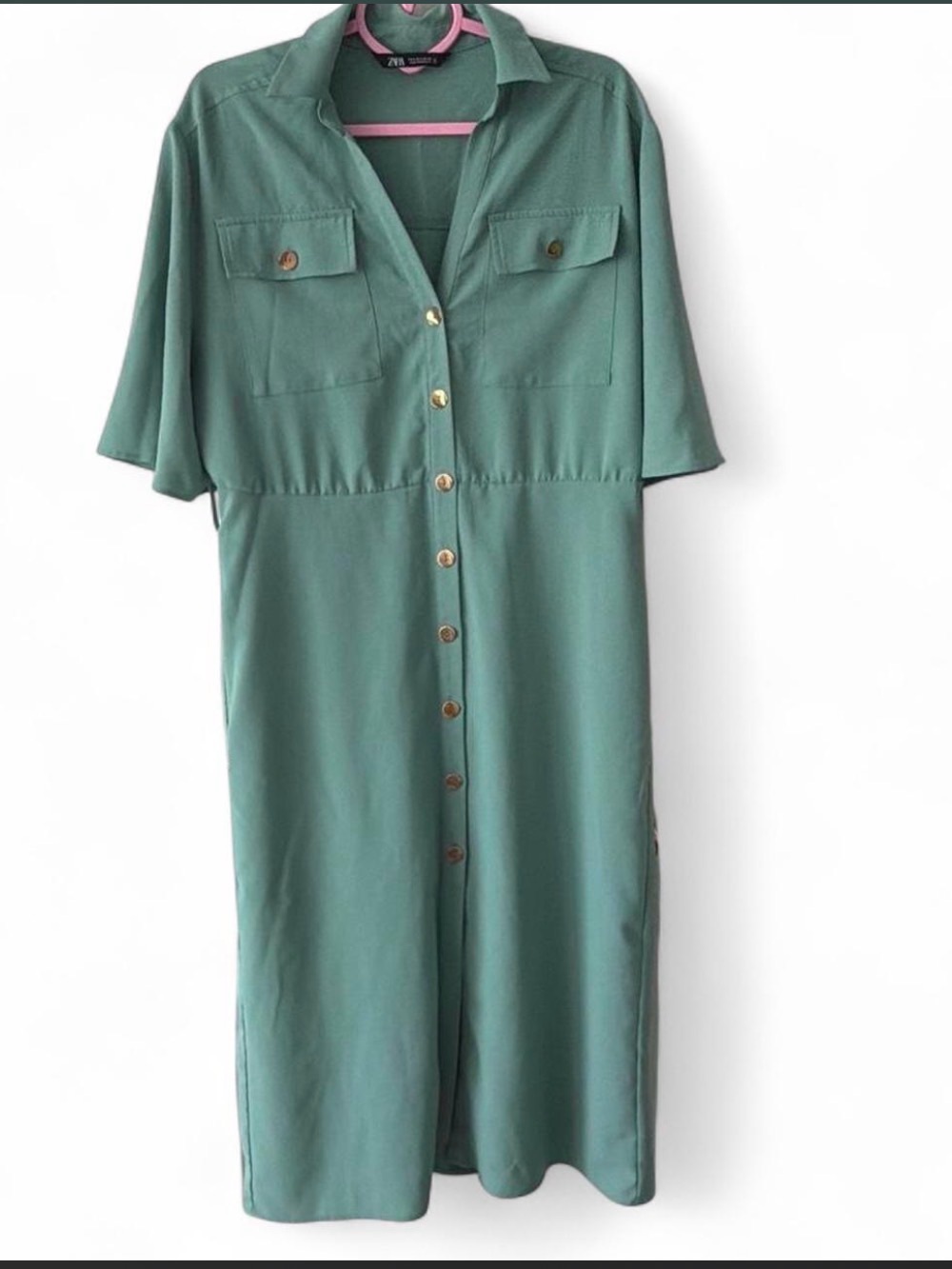 Zara Teal Button-Front Midi Shirt Dress